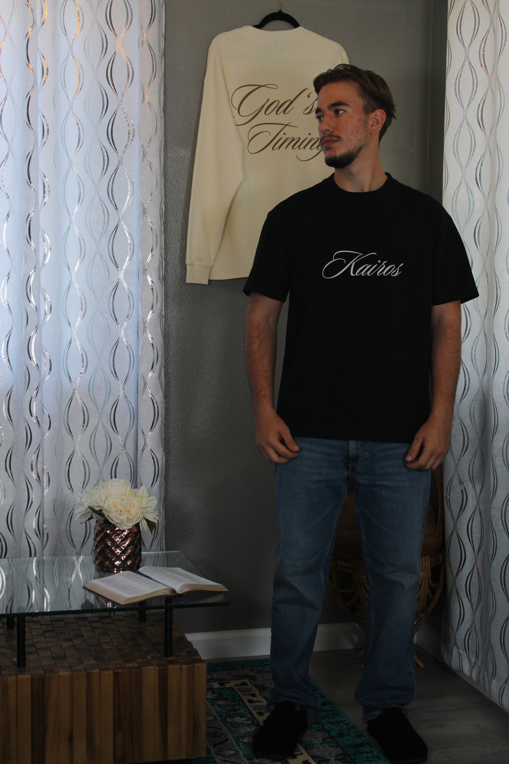 Unisex god's timing Oversized T-Shirt black