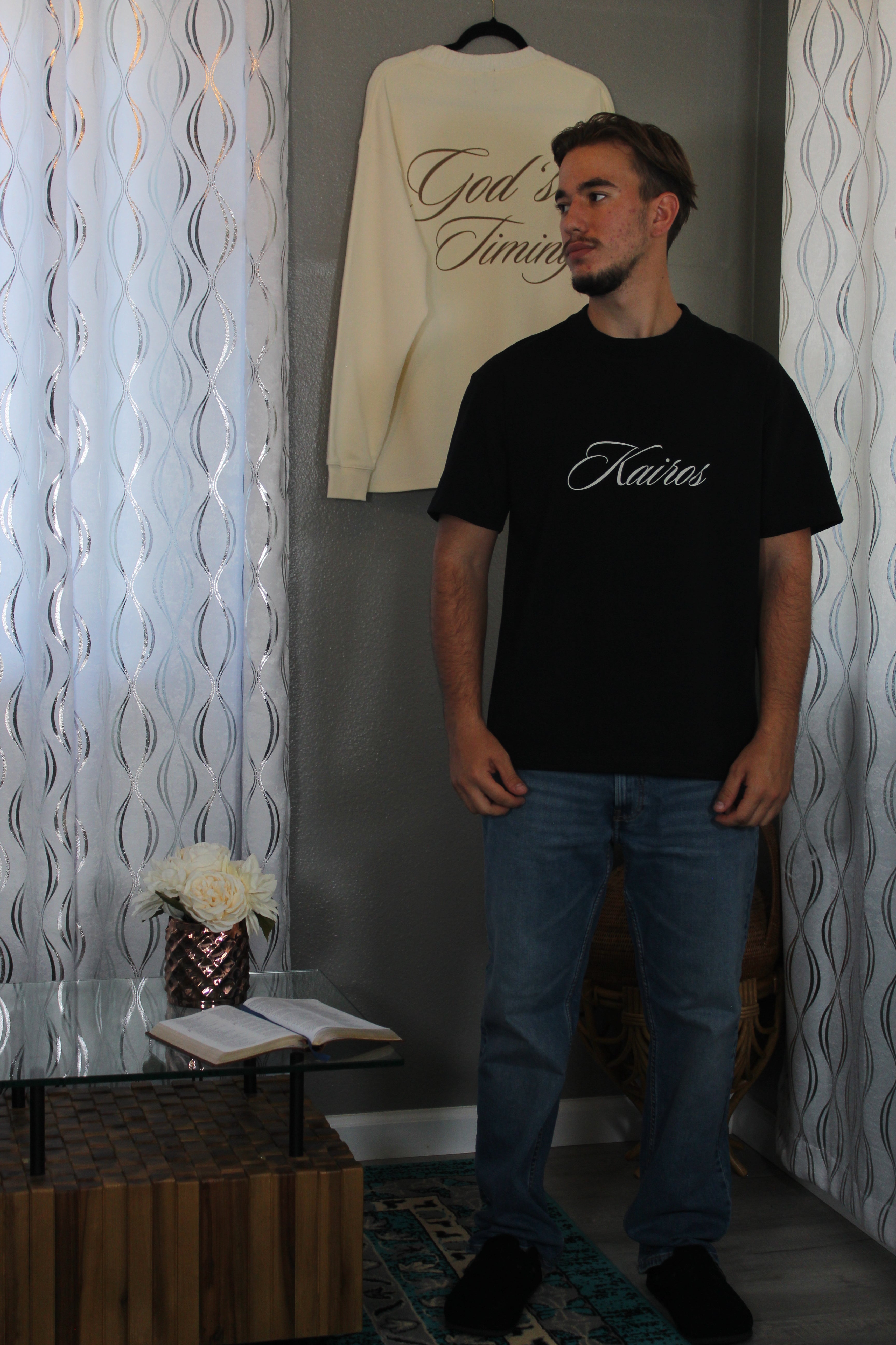 Unisex god's timing Oversized T-Shirt black