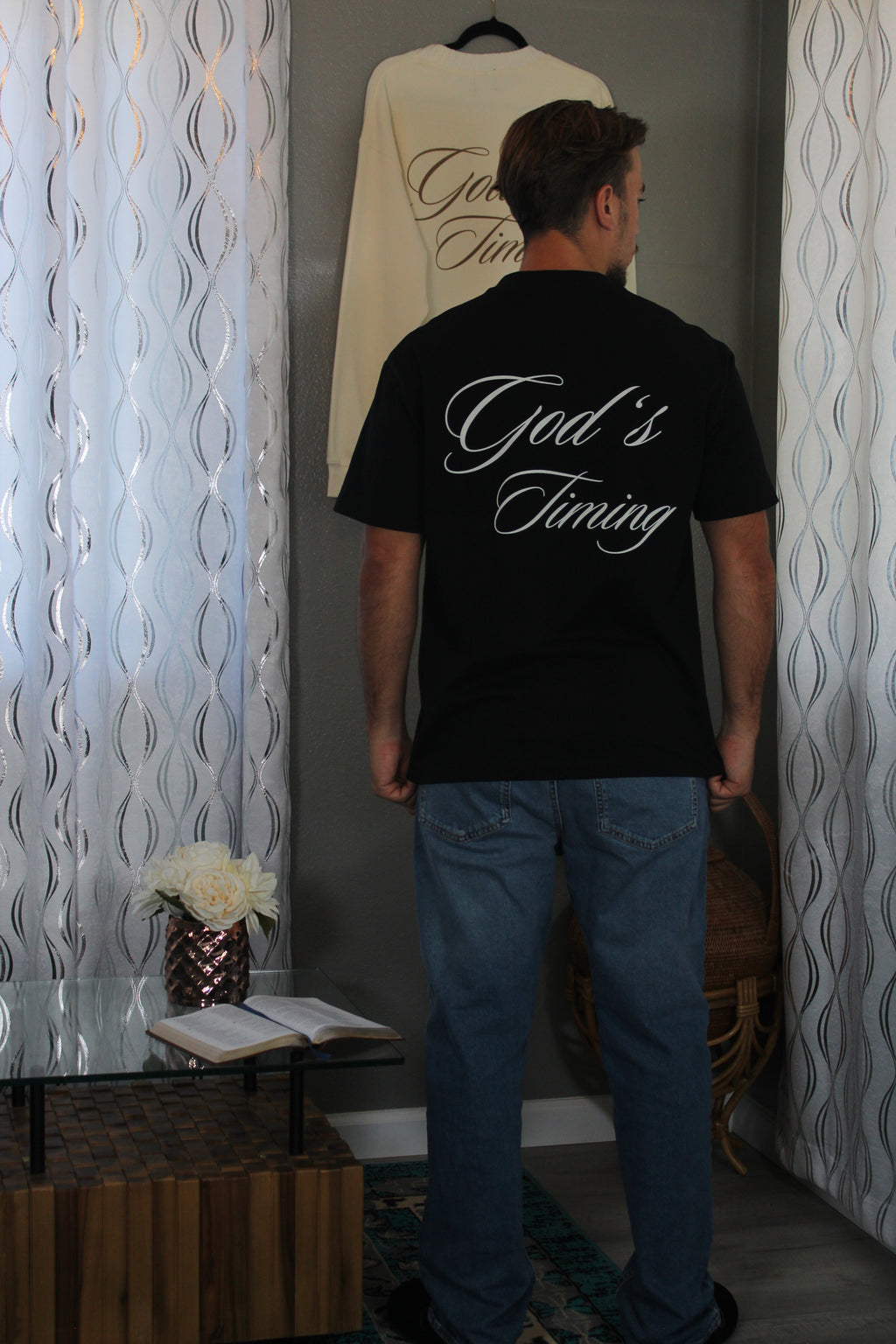 Unisex god's timing Oversized T-Shirt black