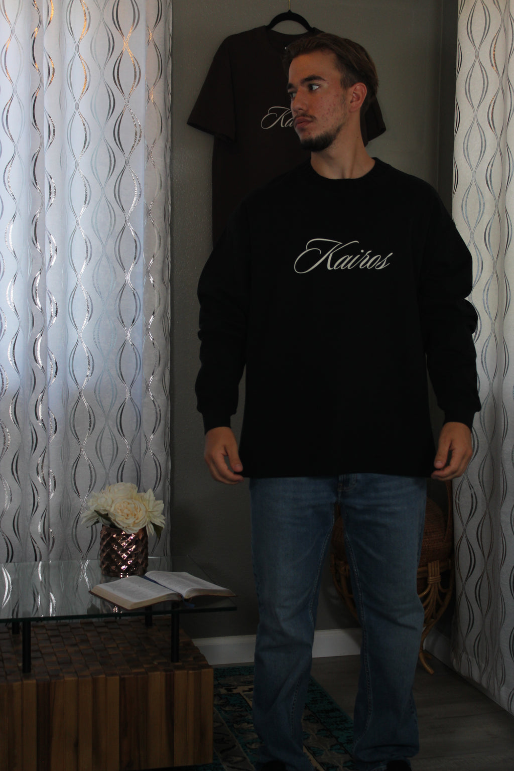 God's timing knitted Round Neck Oversize Sweatshirt black